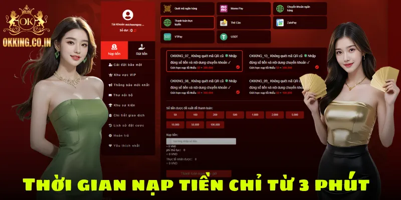 Thời gian nạp tiền chỉ từ 3 phút